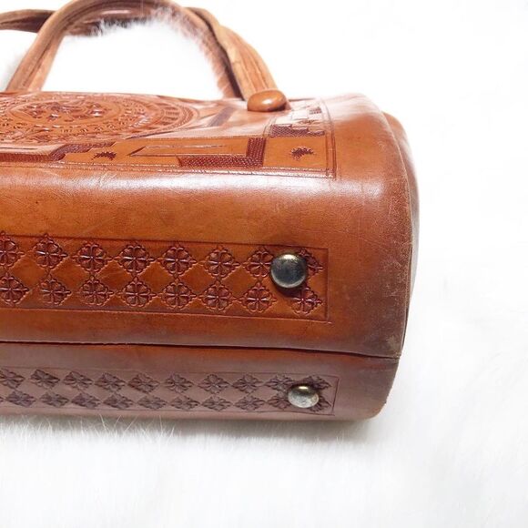 TOOLED BROWN LEATHER 1950’s 50s Mexican Cacti & Donkey Vintage Purse Handbag Bag - Picture 6 of 8